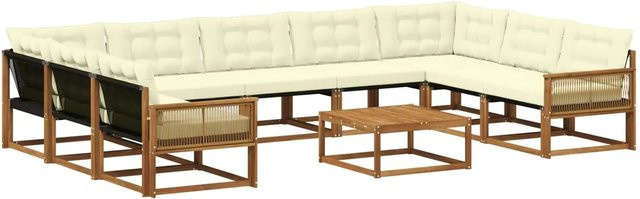 vidaXL Outdoor-Sofagarnitur in U-Form aus massivem Akazienholz mit 10 Textilene-Kissen in Beige und Natur - Bild 1