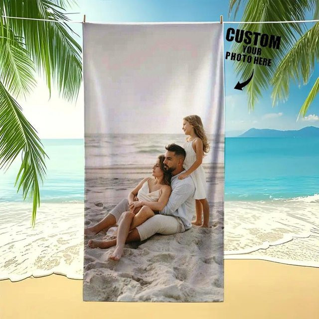 Personalisiertes Strandtuch mit individuellem Fotodruck von JMG Household Supplies, schnelltrocknendes Mikrofaser-Badetuch, B/H: 100 x 200 cm - Bild 1