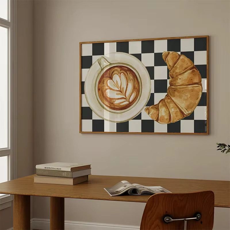 Minimalistisches Leinwand Poster mit Kaffee und Croissant für dein Home Cafe Dekor - Bild 3