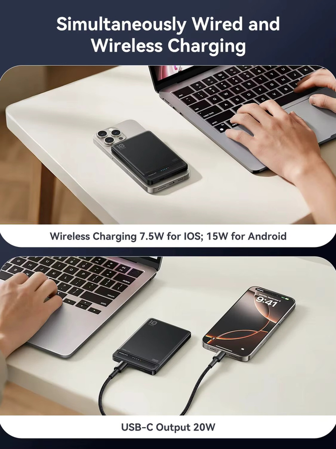 KUULAA Magnetische Powerbank 10000mAh mit 20W Schnellladung und kabellosem Laden für MagSafe, Schwarz - Bild 5