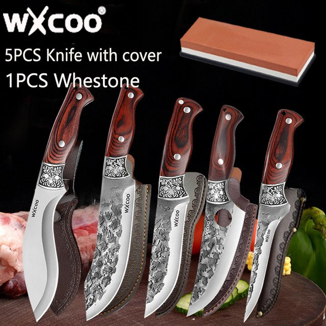 WXCOO Multifunktionales handgeschmiedetes Allzweckmesser aus Edelstahl mit Holzgriff in Silber - Bild 1