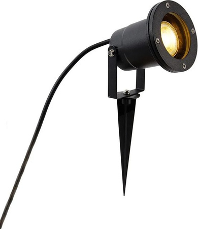 QAZQA Gartenstrahler Schwarz IP65 mit Kabel und Stecker inkl. Erdspieß und GU10 Fassung