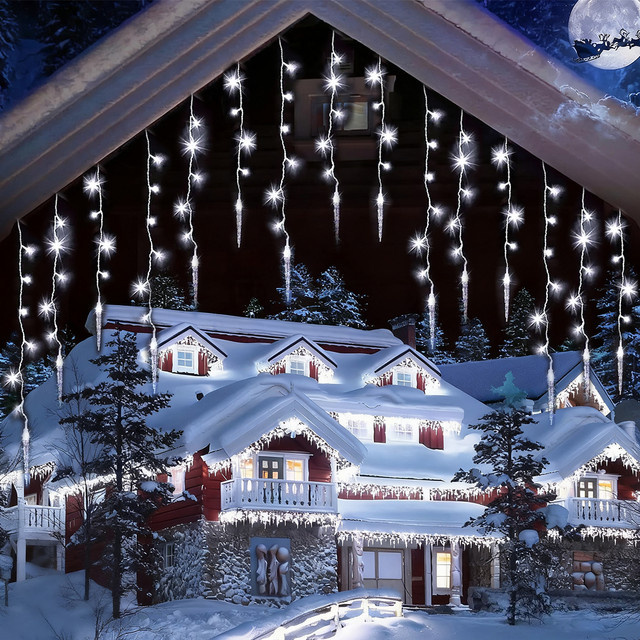 Peach Forest LED Eiszapfen Lichterkette mit 96 LEDs in Weiß für Weihnachtsdekoration und Partys, USB-betrieben - Bild 1