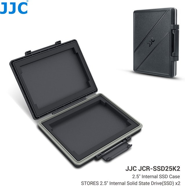 JJC Aufbewahrungsbox für 2,5 Zoll SSD Festplatten, wasserabweisend und stoßfest, 2 Slots, Schwarz oder Weiß - Bild 1