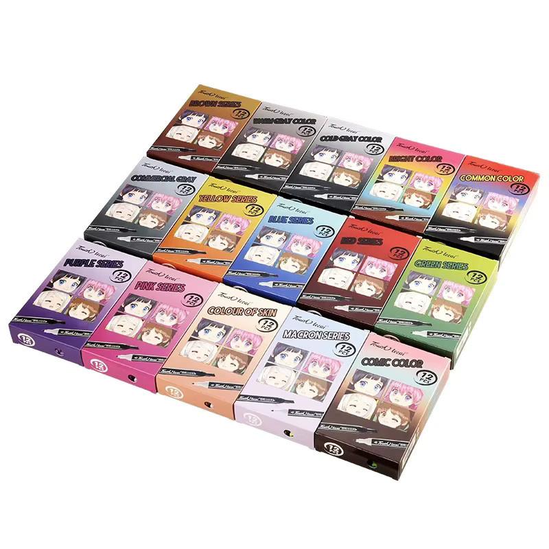 hopk Alkoholmarker Set mit Doppelspitze und Brush-Spitze, 12 Farben, Permanentmarker für Manga und Malbücher - Bild 2