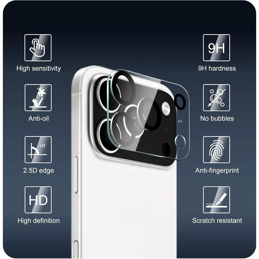 3er-Set Gehärtete Glas-Kameralinsen-Schutzfolien für Apple iPhone 17 Pro Max, 17E Air, 16E, 15 Pro Max, 14, 13 in Transparent HD Klar - Bild 2