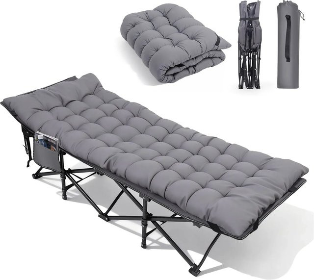 Sekey Campingbett klappbar mit Matratze aus Perlschaum und Oxford-Gewebe, Grau, B/T/H: 190 x 71 x 35 cm - Bild 1