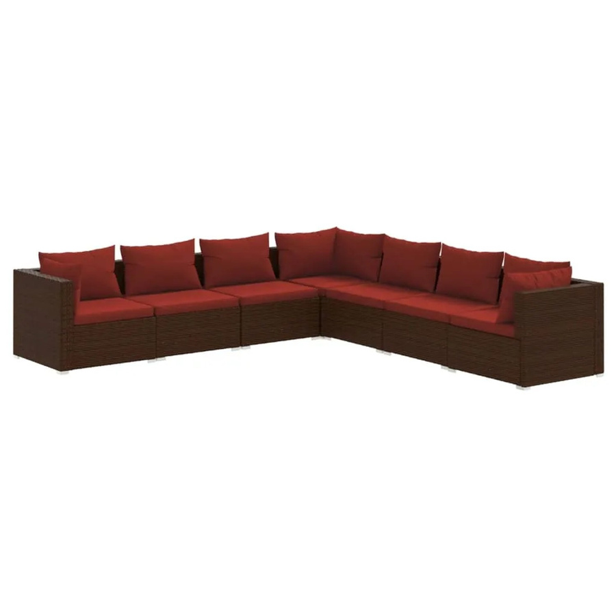 vidaXL 7-tlg. Garten-Lounge-Set aus Poly-Rattan in Braun mit Kissen und L-Form - Bild 2