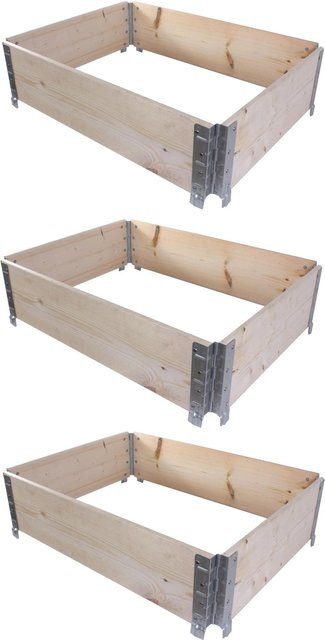 BigDean 3er Set Hochbeet Palettenrahmen aus Holz in Natur Braun, Faltbar und Steckbar, B/T/H: 80 x 60 x 20 cm - Bild 1