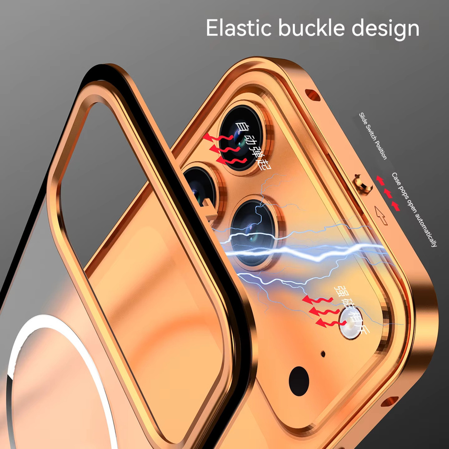 Magnetische Schutzhülle mit Aluminiumlegierung-Rand und Frosted PC Backplate für Apple iPhone 17 16 15 14 13 Pro Max und iPhone Air in Orange - Bild 3