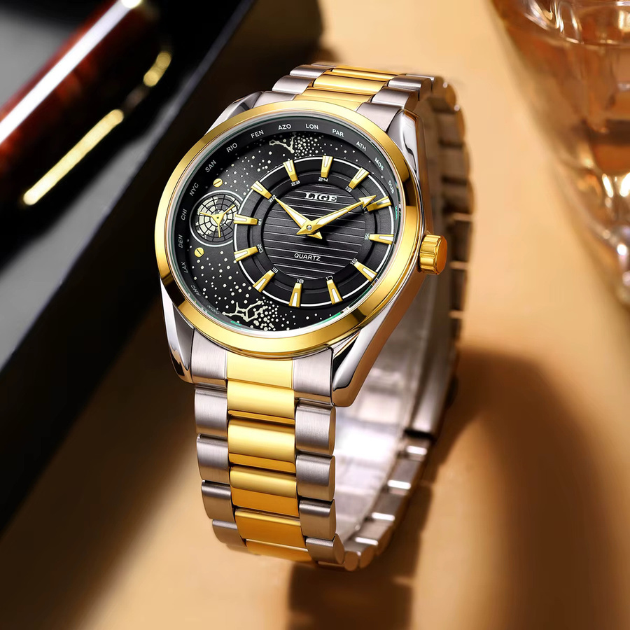 LIGE Armbanduhr Edelstahl, Gold, Quarz, Herren - Bild 2