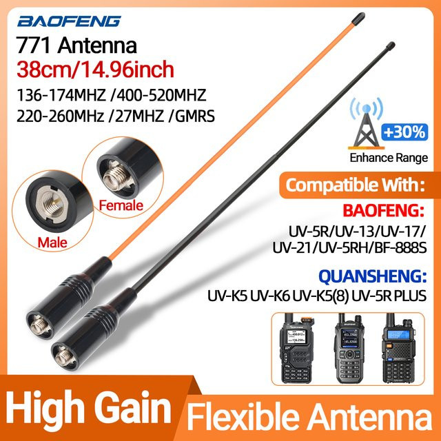 ABBREE Walkie Talkie Antenne SMA Weiblich Männlich VHF UHF Tri-Band GMRS für BaoFeng UV-5R BF-888S Quansheng UV-K5 K6 Ham Radio in Schwarz - Bild 1
