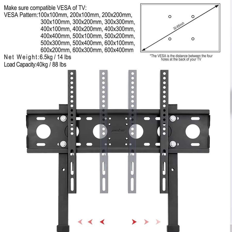 UNHO Mobiler TV-Ständer in Schwarz, höhenverstellbarer TV-Rollwagen für 32-85 Zoll LED-LCD-Bildschirme, VESA-Standard 600 x 400 mm, bohrfreie Installation - Bild 2