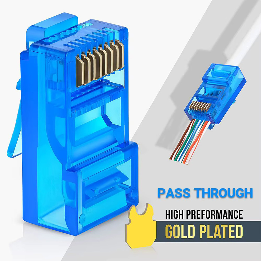 Ampcom RJ45 Modularstecker Set für Cat6 und Cat5e LAN-Kabel, 100-teilig, vergoldet, Multicolor - Bild 2