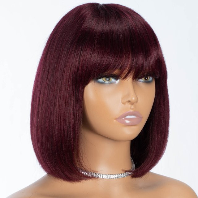 Sleek Bob-Remy Brasilianhaarperücke mit Pony, 10 Zoll, 99J Rot, Damen - Bild 1