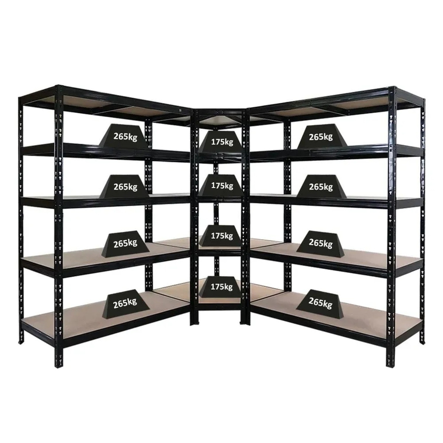 PROREGAL Schwerlastregal Set Tiger Black in Schwarz bestehend aus 1x Eckregal und 2x Schwerlastregal mit verstellbaren Fachböden H: 180 cm, B: 120 cm, T: 60 cm - Bild 2