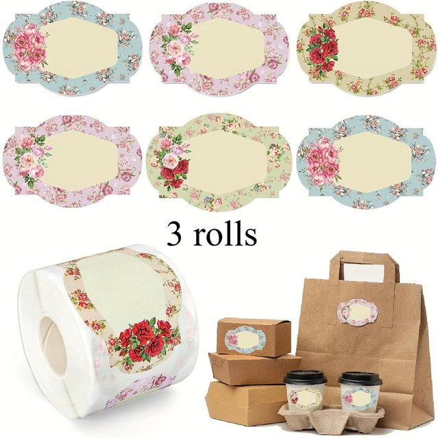 250 Stück Binchi Vintage Blumen Etiketten Aufkleber, beschreibbare Blanko Aufkleber in Multicolour für Küche und Dekoration - Bild 1