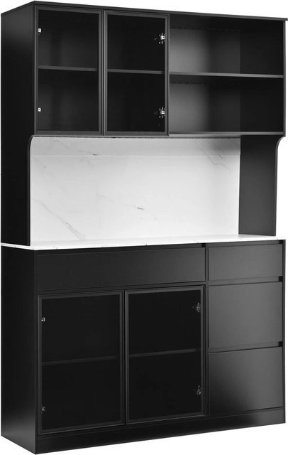 Merax Hochschrank mit LED-Beleuchtung und Glasfront in Schwarz und Weiß mit Marmoroptik, H: 180 cm, B: 40 cm, T: 40 cm - Bild 1