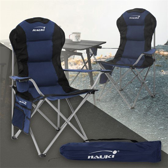 Hauki Campingstuhl faltbar Blau mit Getränkehalterung und Tragetasche aus Stahl und Polyester - Bild 1