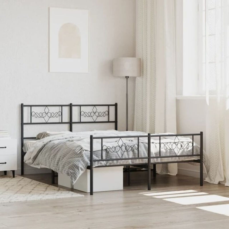 Vidaxl Metallbett mit Kopf- und Fußteil in Schwarz, B/T/H: 120 x 200 cm - Bild 1