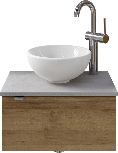 Pelipal Waschtisch-Set Serie 6915 Riviera Eiche-Oxid Hellgrau mit Keramikwaschbecken und Schichtstoff-Unterschrank, Wandmontage, Breite: 51 cm - Bild 1