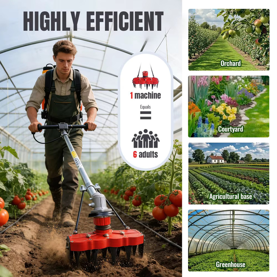 Rote Getriebe-Rotationshacke als Gartenfräse zur Unkrautentfernung und Rasenpflege - Bild 3