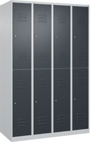 C+P Doppelstock-Spind Classic PLUS mit 4 Abteilen, Grau und Anthrazit, H x B x T: 185 x 120 x 50 cm, mit Zylinderschloss und Soft-Anschlag - Bild 1