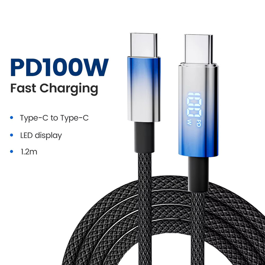 VBNM USB-C auf USB-C Kabel mit Digitalanzeige, 100W PD Schnellladekabel und Datenkabel, Blau - Bild 5