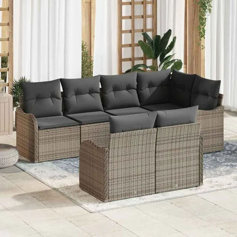 7-teiliges Garten-Sofa-Set aus Poly-Rattan mit Kissen und Stauraum in Grau von vidaxl - Bild 1