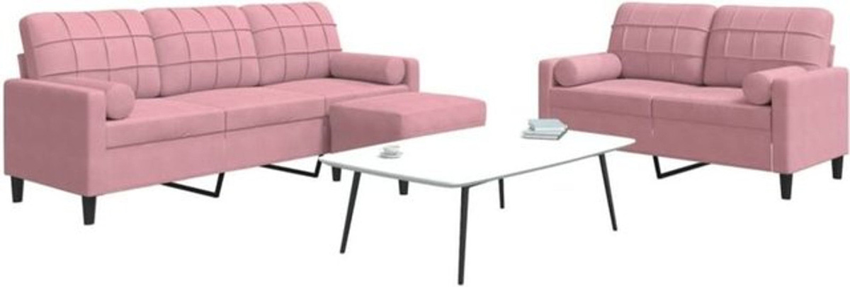 Vidaxl 3-tlg. Ecksofa Garnitur aus Samt mit Kissen und Nackenrollen in Rosa - Bild 1