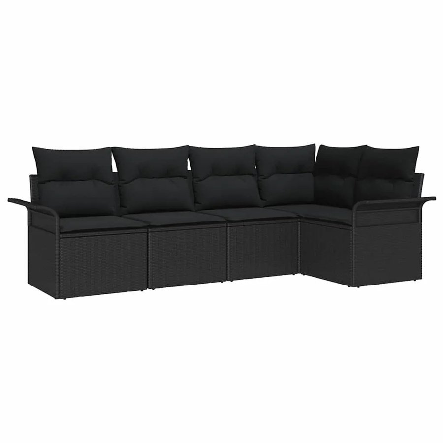 vidaXL Garten-Sofa-Set aus Poly-Rattan in Schwarz, 5-teilige L-Form Lounge-Garnitur mit Kissen und Stahlrahmen - Bild 2