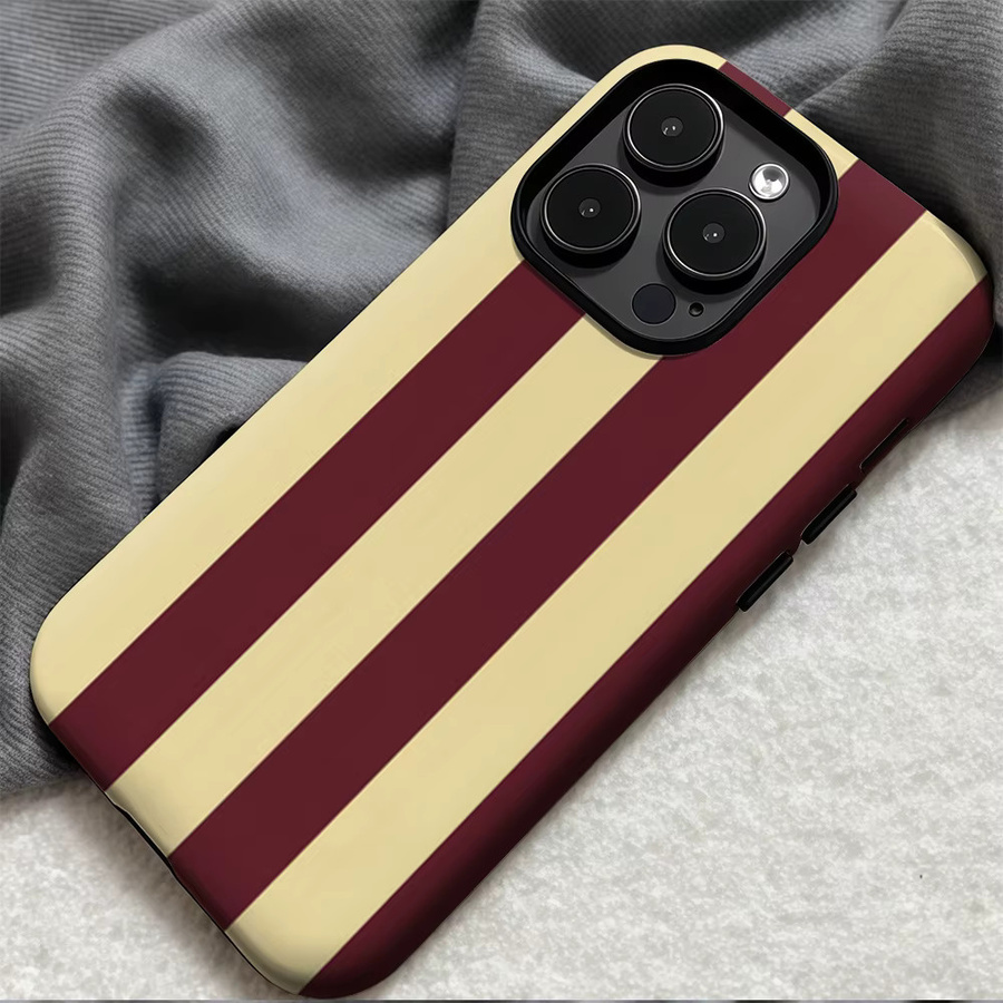 Potdemiel Handyhülle mit Streifen-Design in Burgunderrot und Beige für iPhone 17, 16, 15, 14, 13 Pro Max Plus mit doppellagiger Rückseite - Bild 5