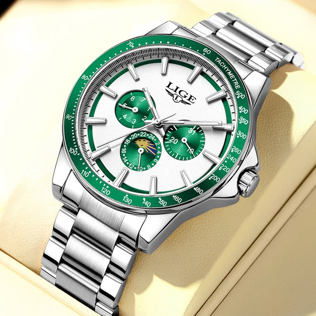 LIGE Armbanduhr Quarz, Edelstahl, Silber, Herren, 3 ATM, Leuchtzeiger - Bild 1