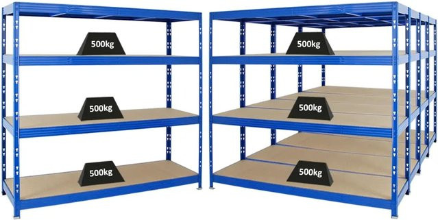 5x PROREGAL Rhino Profi Schwerlastregal Blau, H x B x T: 180 x 200 x 60 cm, mit 4 verstellbaren MDF-Holzplatten-Ebenen, 500 kg Fachlast pro Ebene - Bild 1
