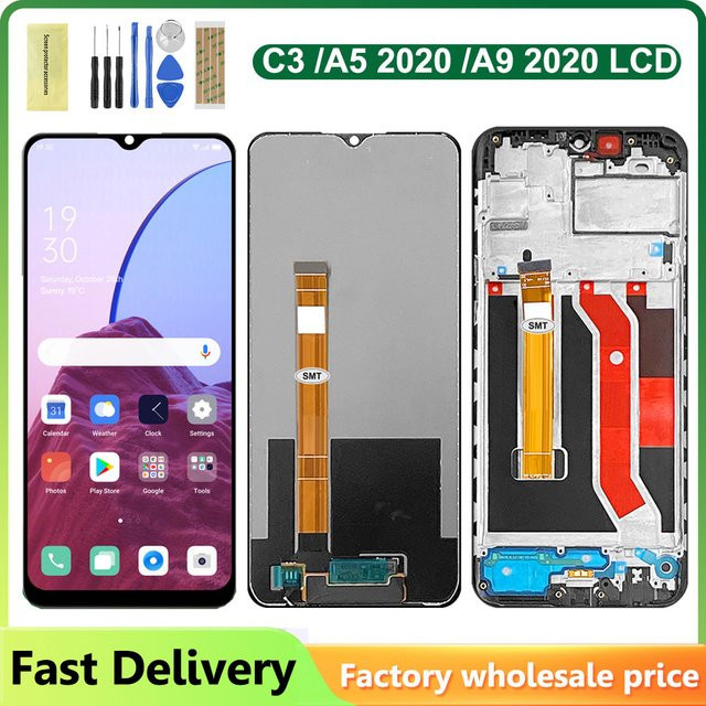OPPO LCD Display Touchscreen Digitizer Montage in Schwarz für Realme C3 RMX2027, Oppo A5 2020 und Oppo A9 2020 mit 6.5 Zoll - Bild 1