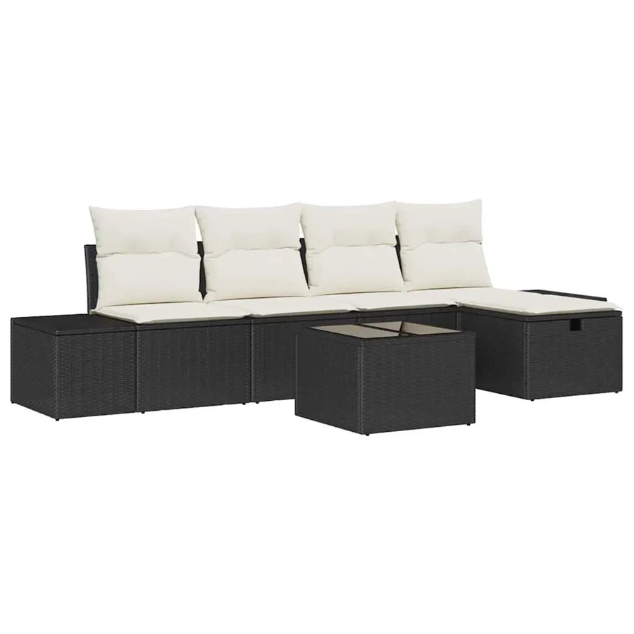 vidaXL Garten-Sofa-Set aus Poly-Rattan in Schwarz mit 6-teiligem Set inklusive Kissen und Ottoman für Terrasse und Garten - Bild 2