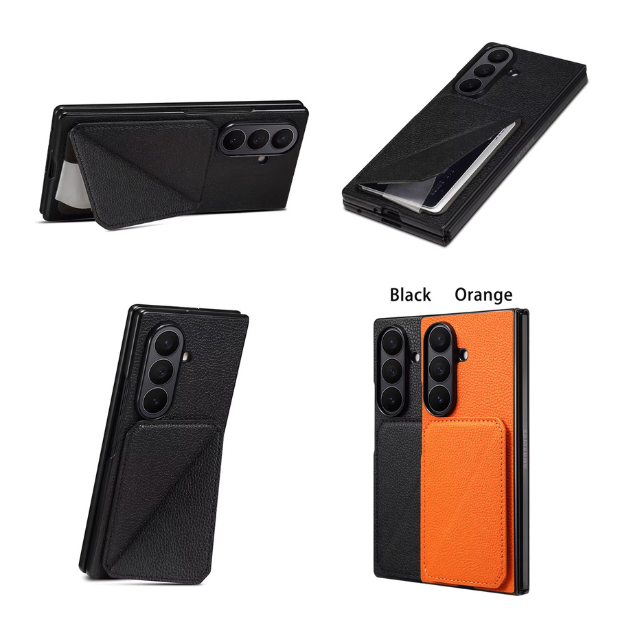 Denior Multifunktionales Kreditkartenetui aus PU-Leder mit Litschi-Muster für Samsung Galaxy Z Fold 7, Z Fold 6 und Z Fold 5 in Schwarz - Bild 3