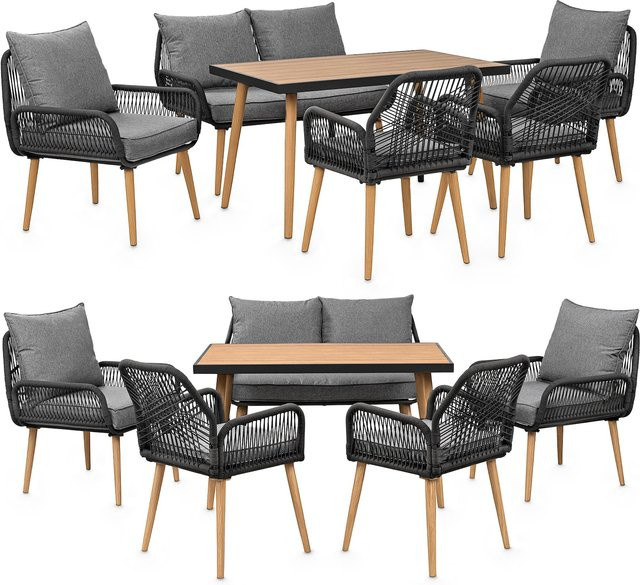 Swing&Harmonie Gartenmöbel Lounge-Set Sienna für 6 Personen in Anthrazit und Holz mit Polstern und Seilgeflecht - Bild 1