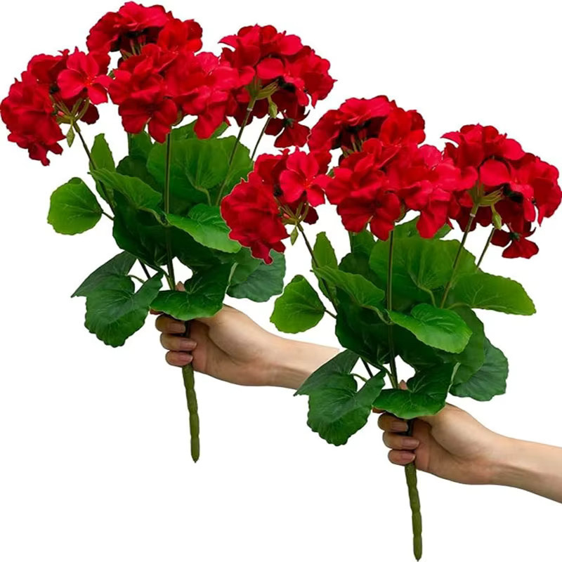 NANDI Künstliche Geranie als rote Seidenblume zur Dekoration für Wohnzimmer und Garten - Bild 2