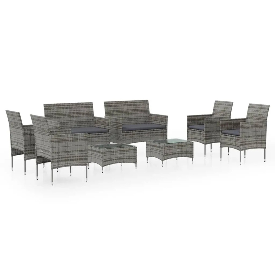 vidaXL 8-tlg Garten-Lounge-Set aus Poly Rattan und Metall in Grau mit Auflagen und Couchtisch - Bild 2