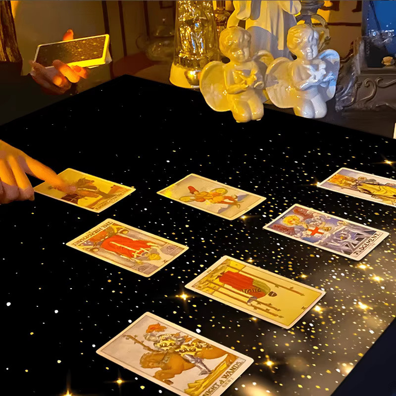 VIKAMA Altartuch Starlight Tarot Schwarz-Gold minimalistisches Stardust Tischtuch für Zeremonien und Meditation - Bild 2