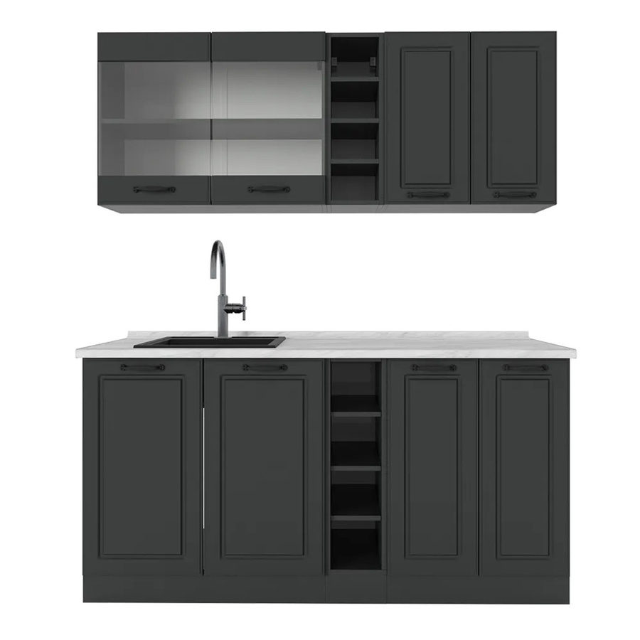 Vicco R-Line Singleküche Landhausstil in Anthrazit und Weiß mit Marmor-Arbeitsplatte, Breite: 160 cm - Bild 2