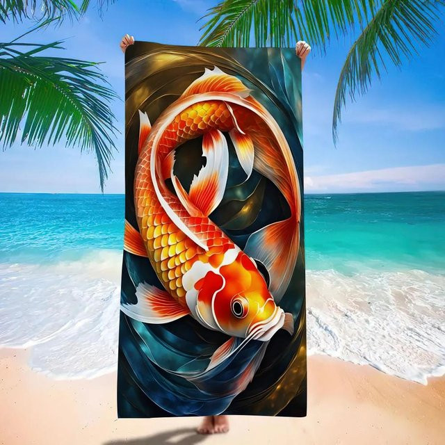 JMG Household Supplies Japanisches Koi Cartoon Handtuch für Kinder, Kawaii Strandtuch aus Baumwolle, B/H: 40 x 70 cm, Mehrfarbig - Bild 1