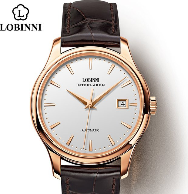 LOBINNI Armbanduhr Automatik, Gold, Bicolor, Leder, Herren - Bild 1