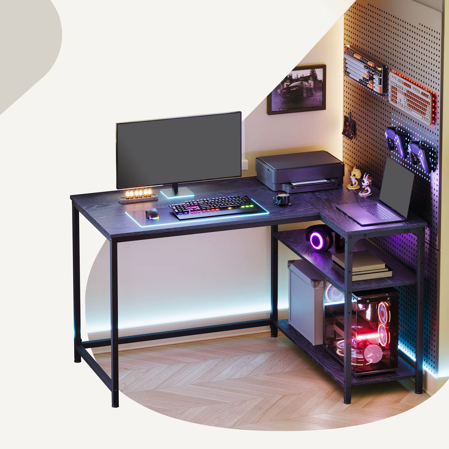 VASAGLE Eckschreibtisch in L-Form in Schwarz, moderner Computertisch mit Stauraum und höhenverstellbarer Ablage für dein Homeoffice - Bild 4