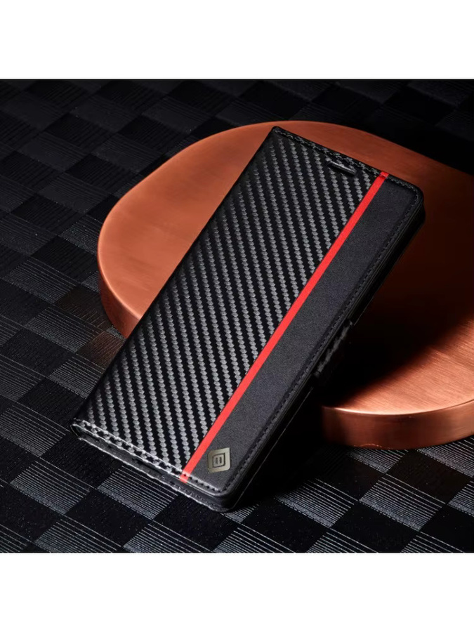 EUCAGR Carbon Fiber Flip Magnet Handyhülle aus PU Leder für Samsung Galaxy S26 Ultra S25 S24 S23 S22 S21 S20 S10 S9 S8 Plus in Schwarz - Bild 5