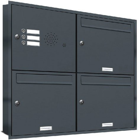 AL Briefkasten-System für 3 Parteien zur Unterputzmontage, grau, B/H/T: 153,502 x 72,4 x 11,6 cm - Bild 1