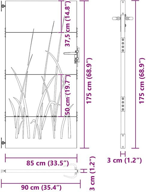 Gartentor VD Home Furnishing aus Cortenstahl in Braun mit Grasdesign, B/H: 85 x 175 cm - Bild 1