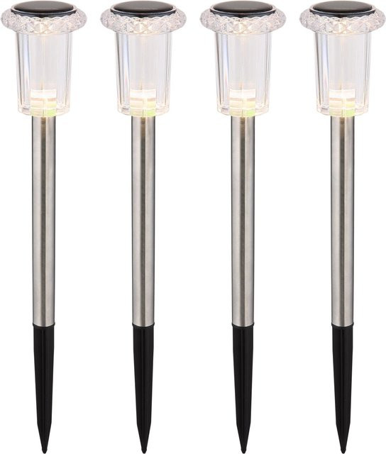 Globo LED-Solarleuchten 4er Set in Silber aus Edelstahl mit warmweißem Licht, Höhe: 33 cm, Durchmesser: 5,4 cm - Bild 1