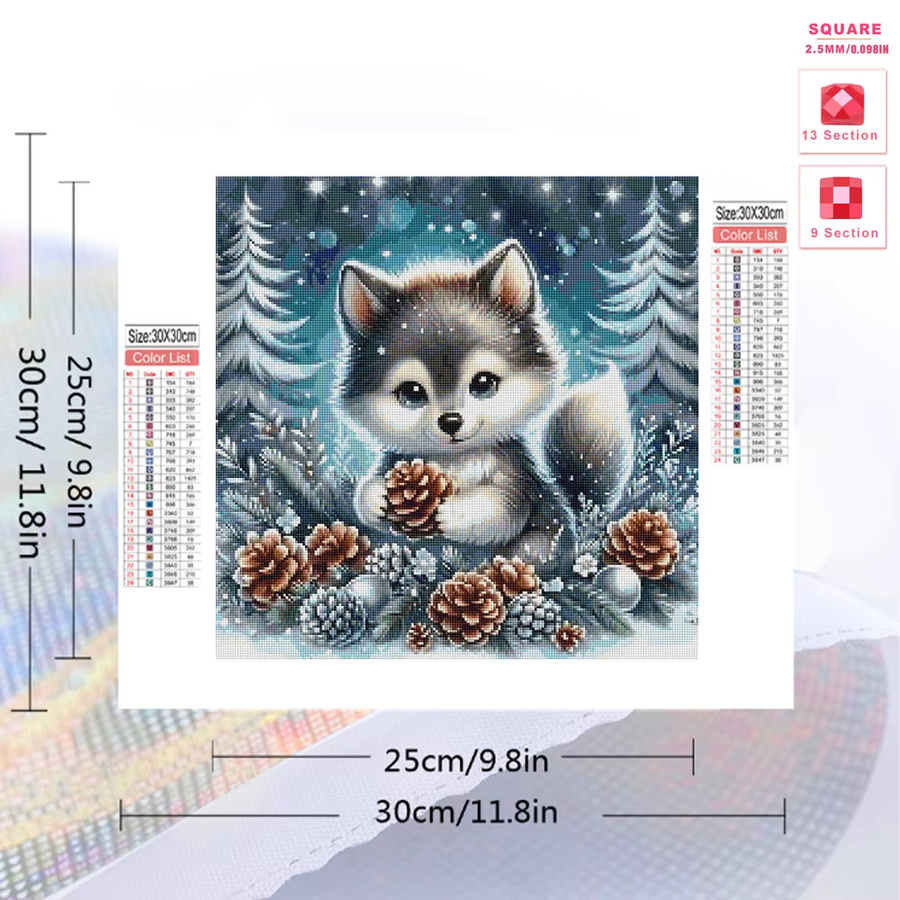 Huacan DIY Diamantmalerei Wolf im Winter als 5D Mosaik-Strassbild in Mehrfarbig - Bild 2